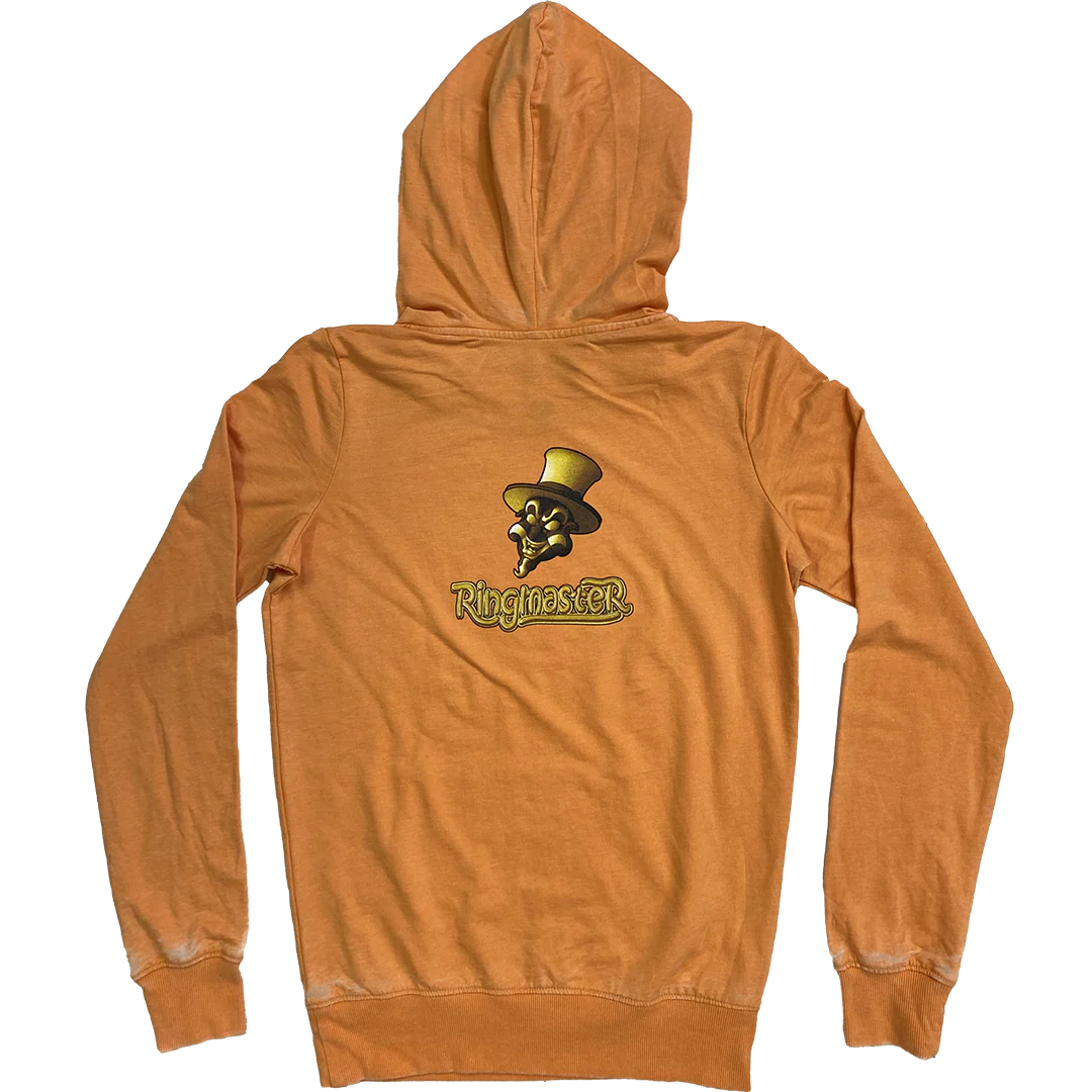 "Baby Ringmaster" Women's Hoodie T-Shirt In Burnout Orange - Image 3