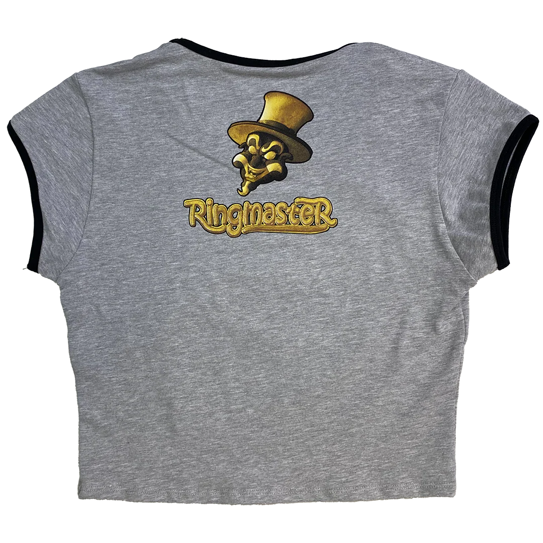 "Baby Ringmaster" Women's Belly T-Shirt In Grey - Image 3