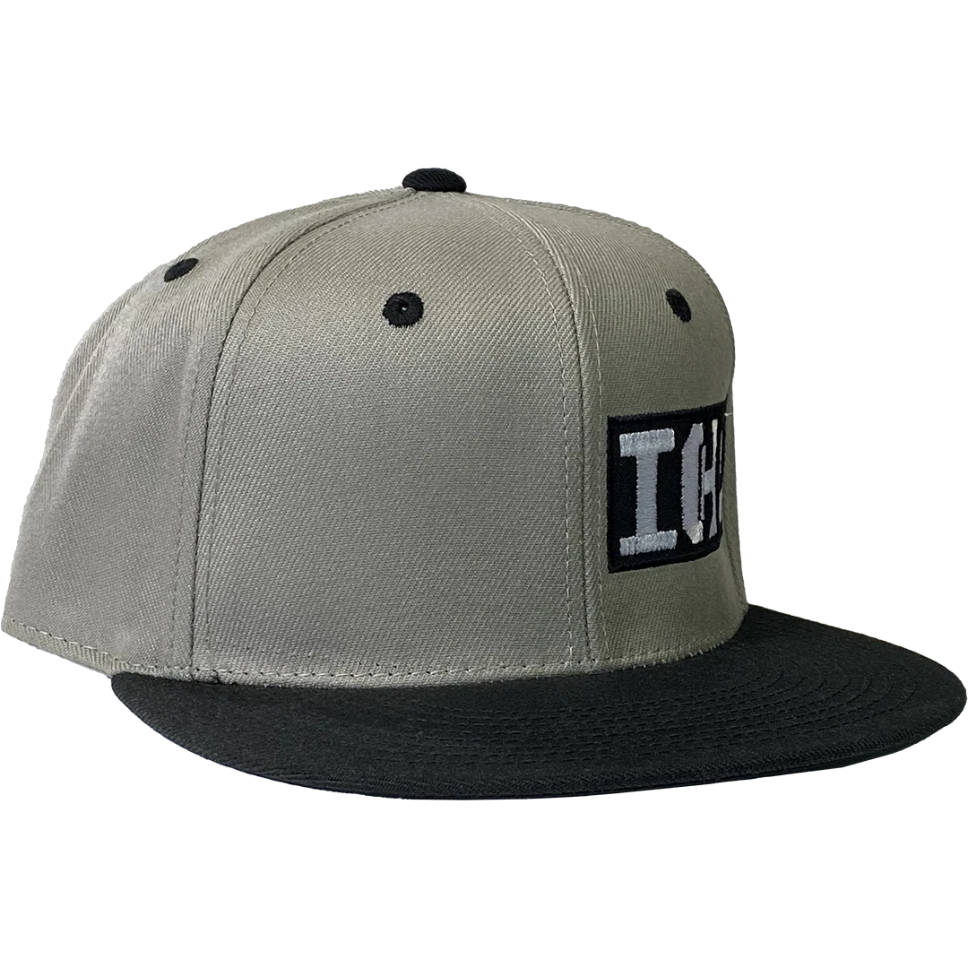 "Block Logo" Fitted Flat Bill Hat In Grey - Image 3
