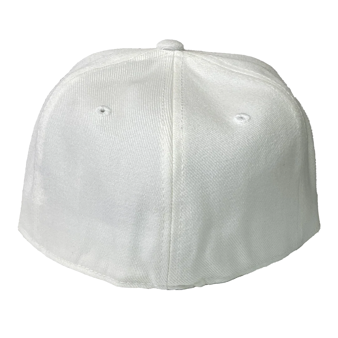 "Block Logo" Fitted Flat Bill Hat In White - Image 4