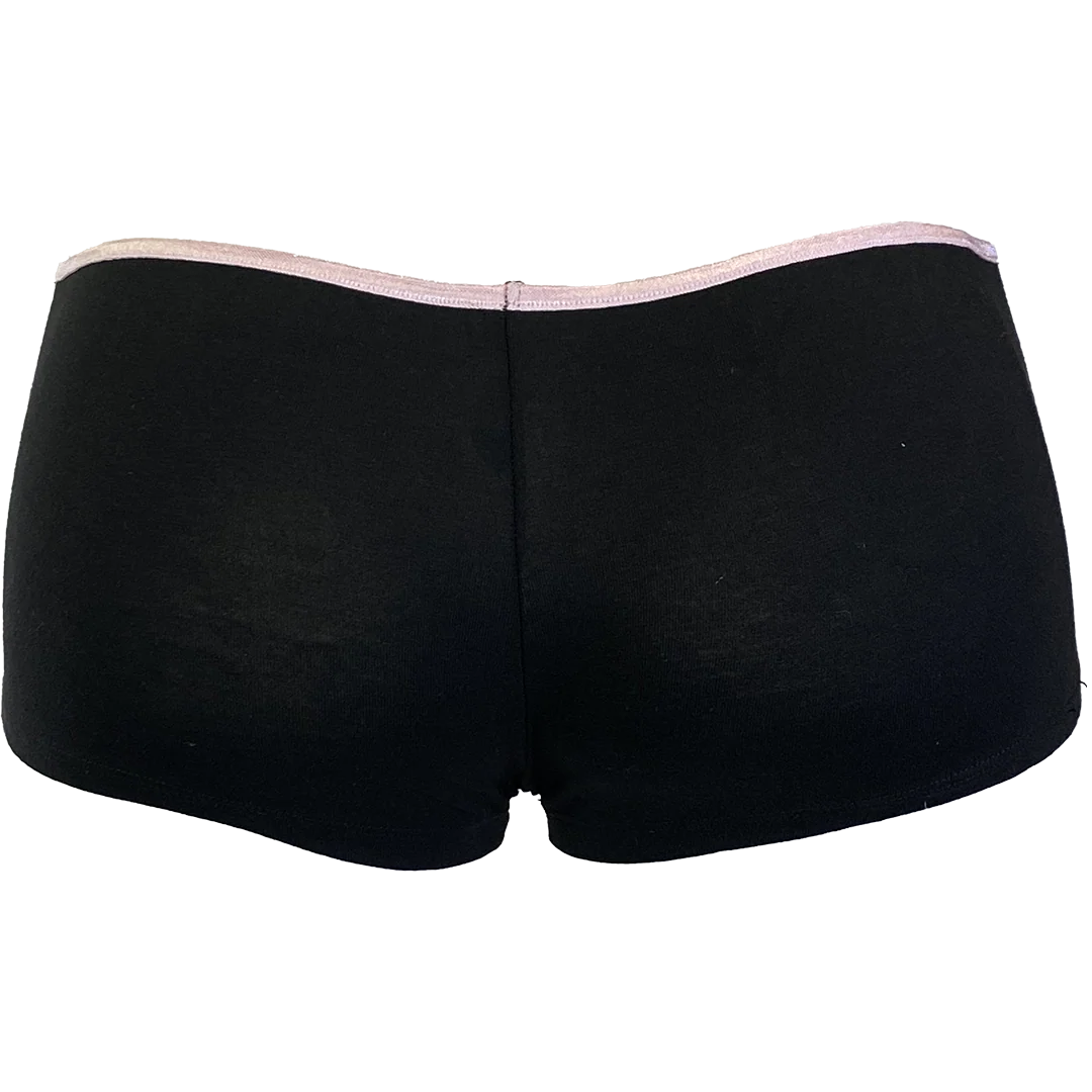 "Stack Logo Spooky Clowns" Booty Shorts In Black With Pink Waist - Image 2