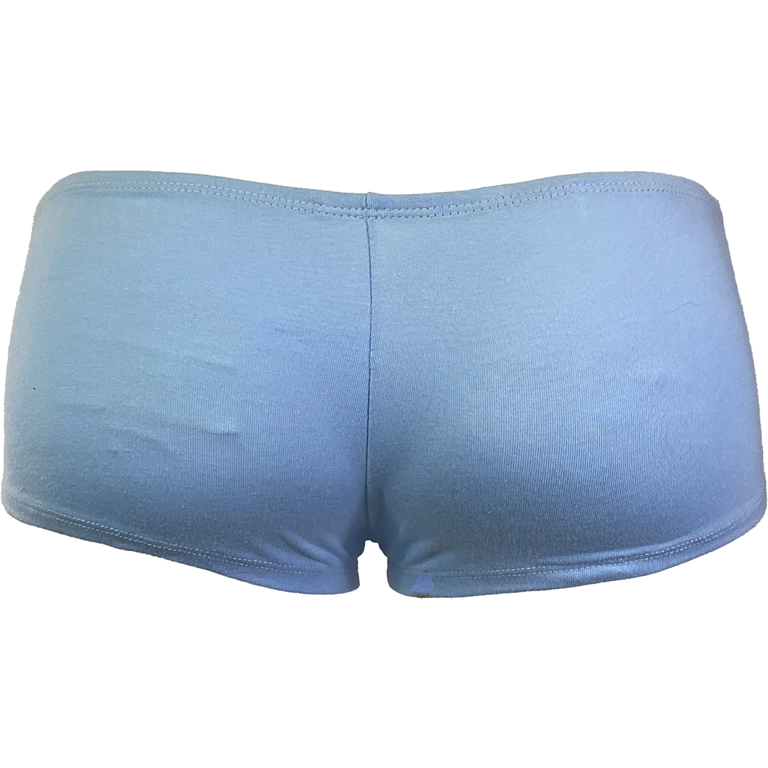 "Stack Logo Spooky Clowns" Booty Shorts In Light Blue - Image 2