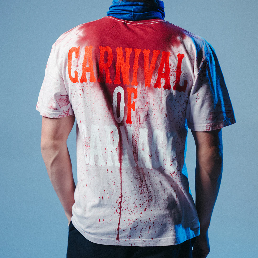 "Carnival Of Carnage Vintage" T-Shirt In Red Blood Splatter Dye - Image 5