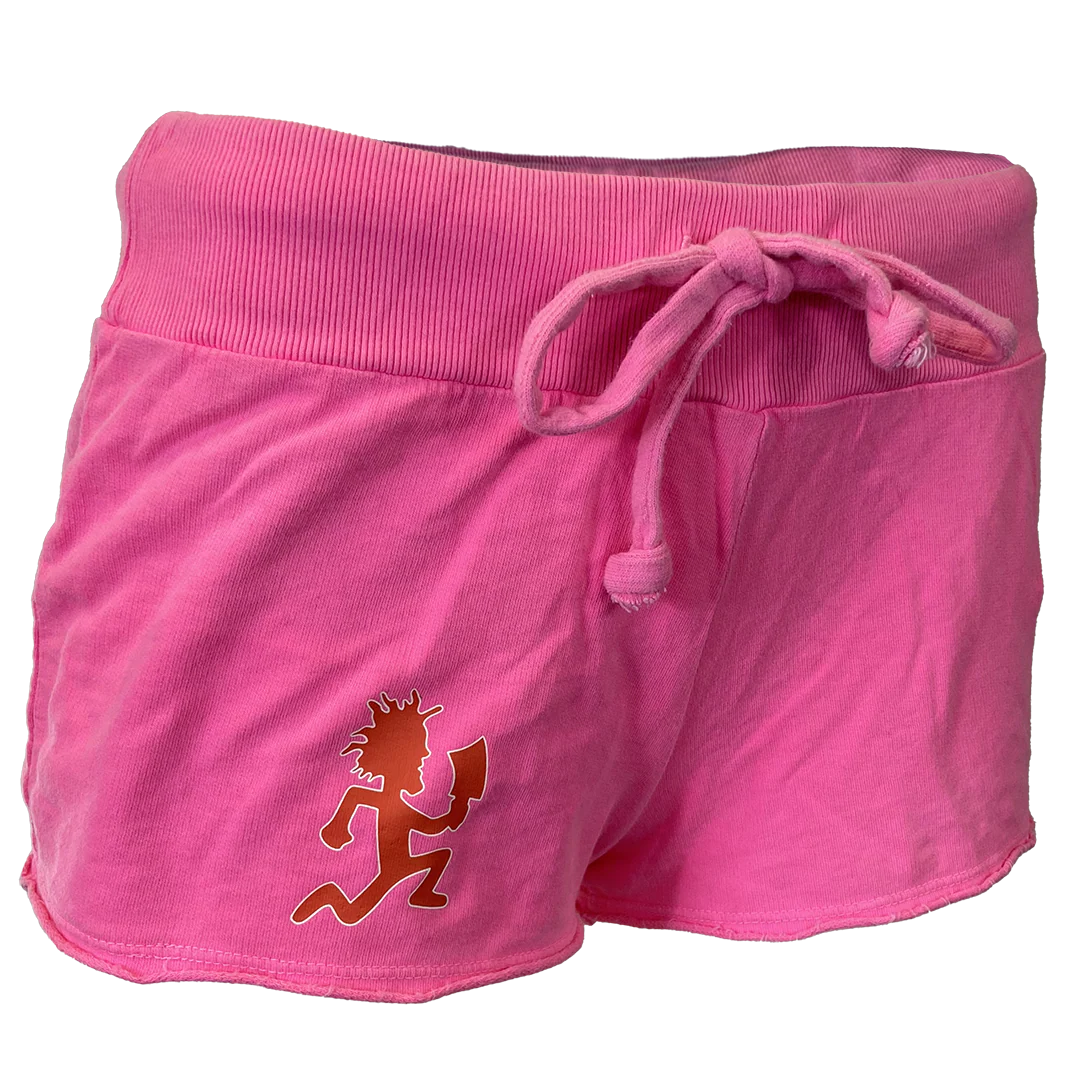 "Hatchetman Carnival" Women's Fleece Shorts In Hot Pink - Image 2