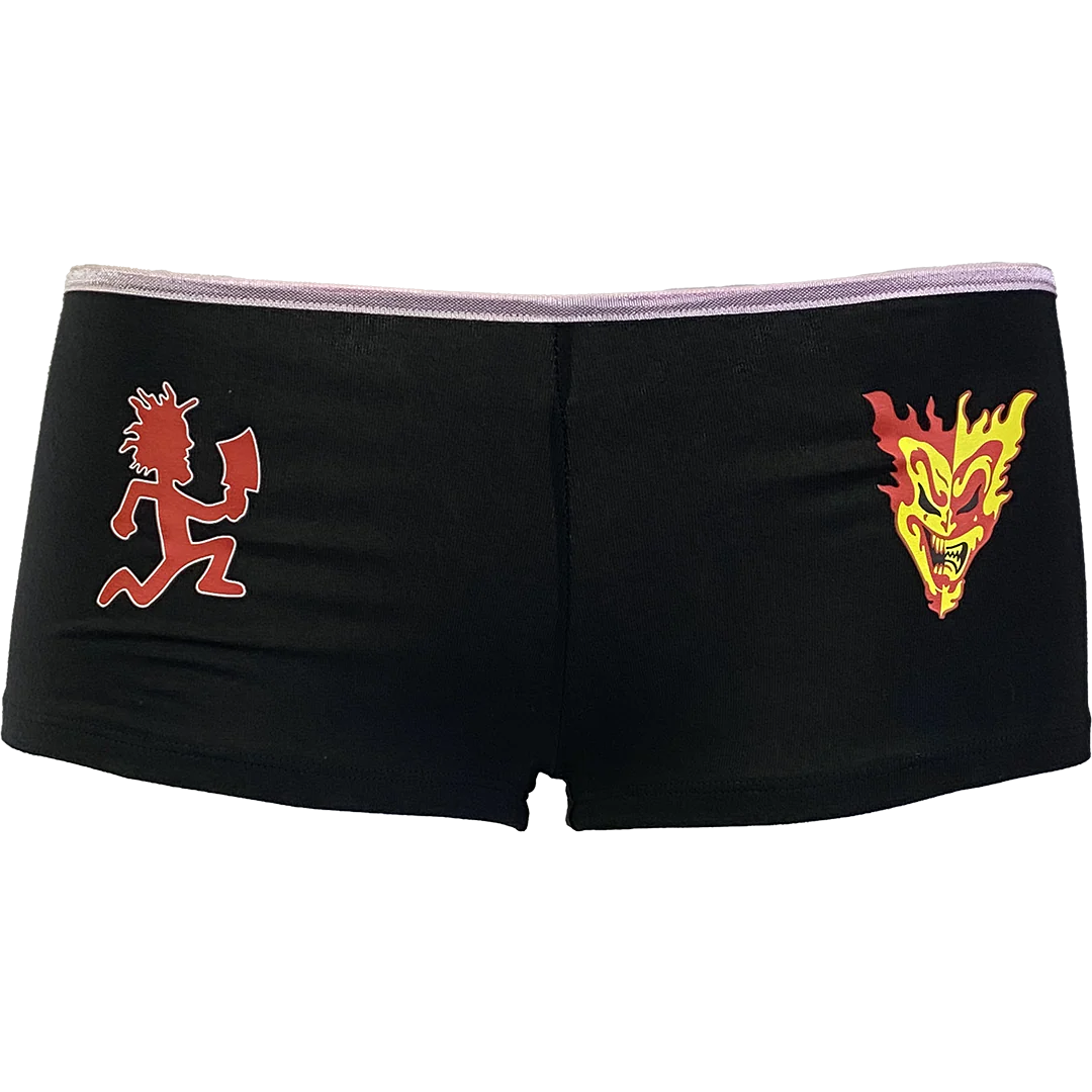 "Hatchetman Jeckel Brothers" Booty Shorts In Black With Pink Waist