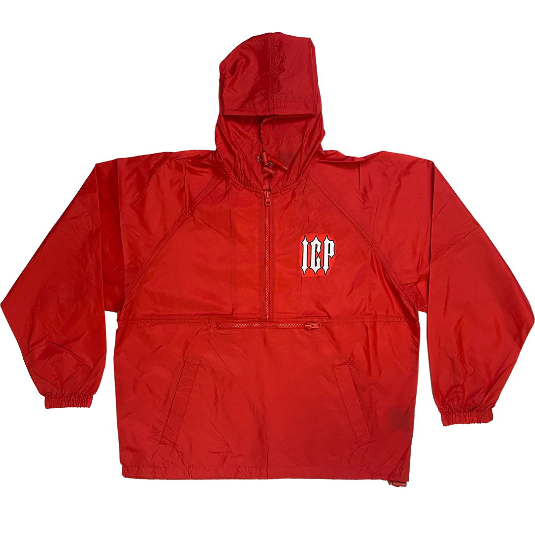 "ICP" Embroidered Hooded Windbreaker In Red