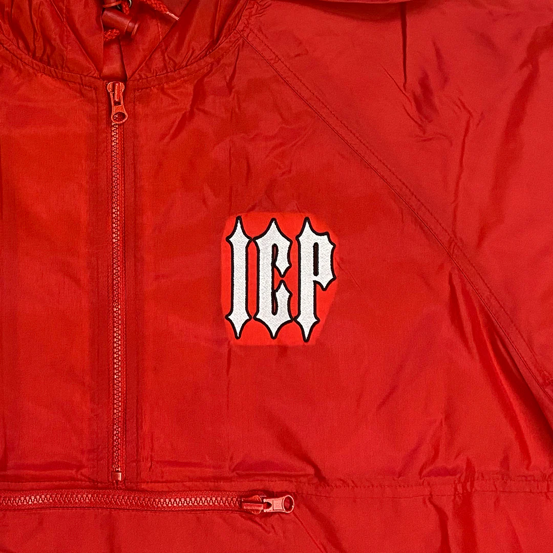 "ICP" Embroidered Hooded Windbreaker In Red - Image 2