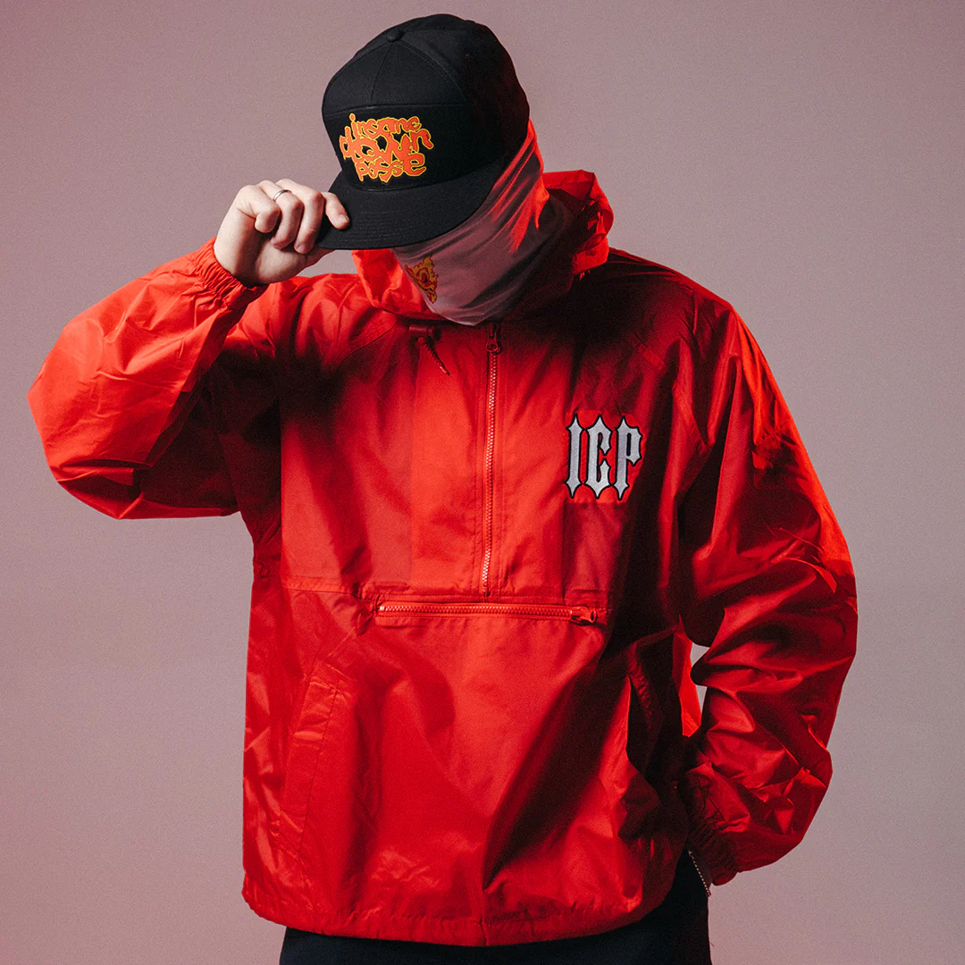 "ICP" Embroidered Hooded Windbreaker In Red - Image 3