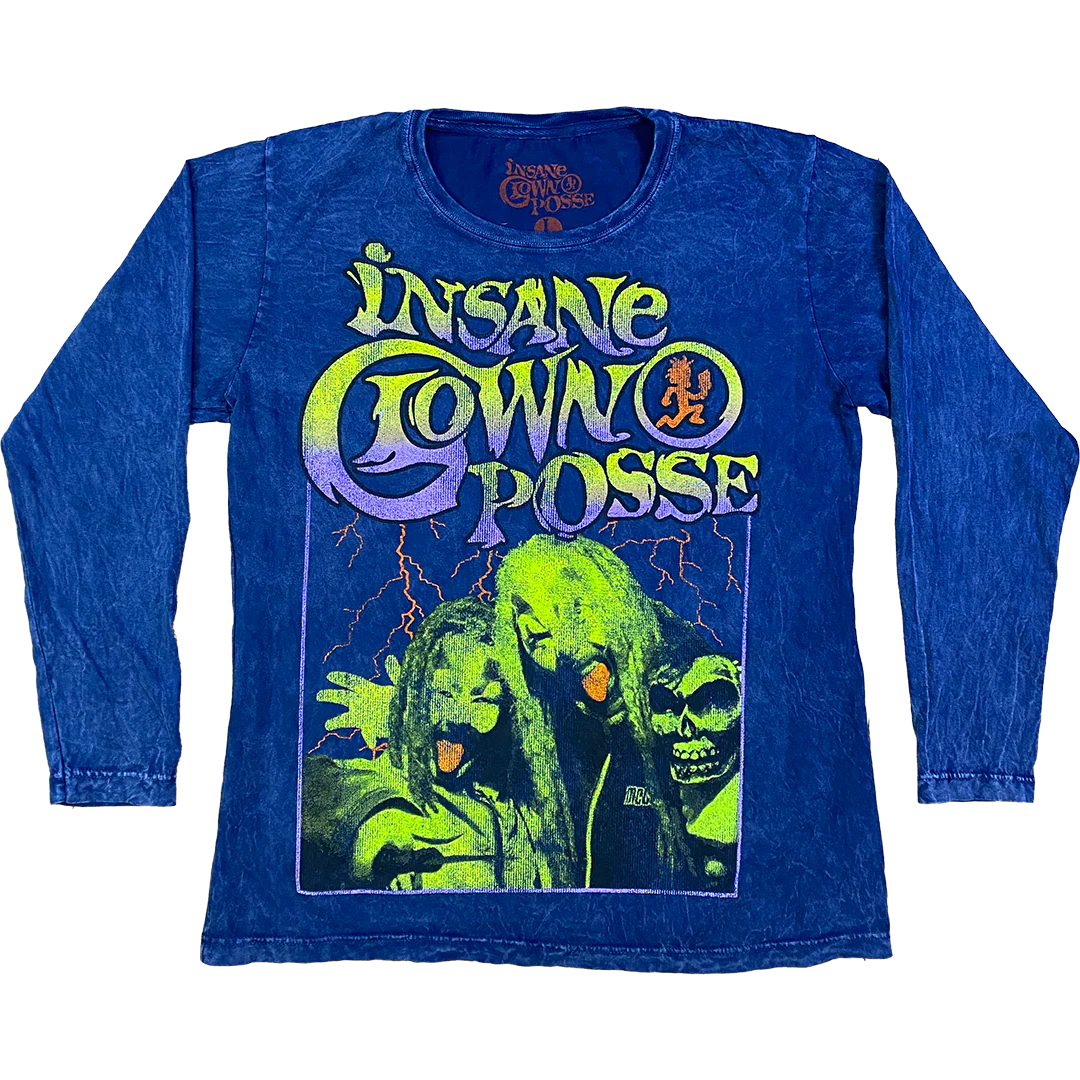 "Lightning Tongue" Womens Long Sleeve T-Shirt In Mineral Wash Blue