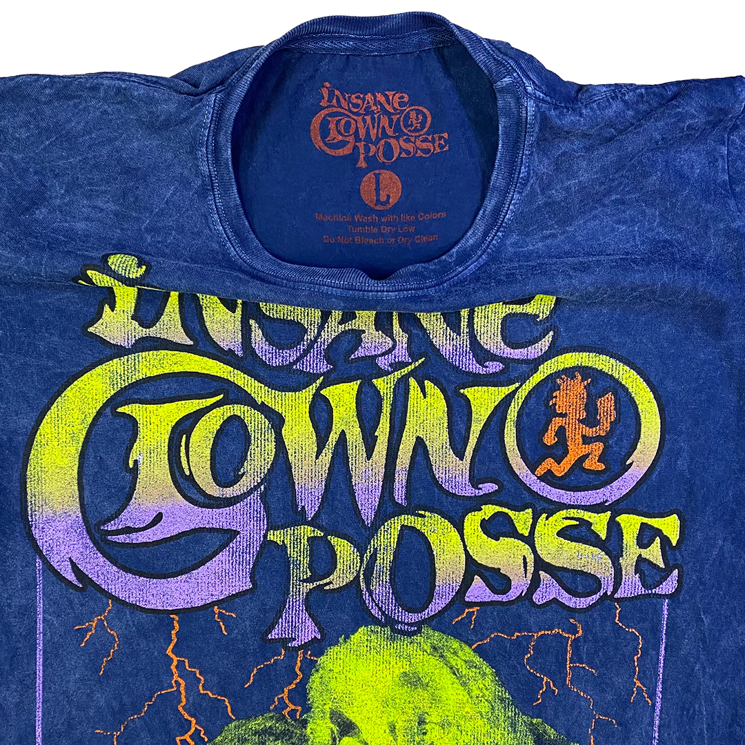 "Lightning Tongue" Womens Long Sleeve T-Shirt In Mineral Wash Blue - Image 3
