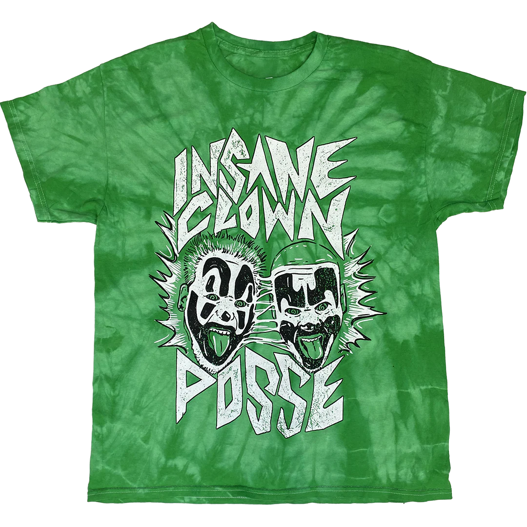 "Melting Faces" T-Shirt In Tie Dye Green
