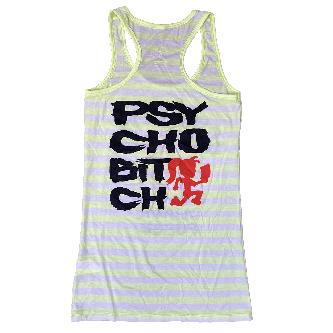 "Psycho Bitch Juggalette" Women's Tank Top In Yellow Stripes - Image 3