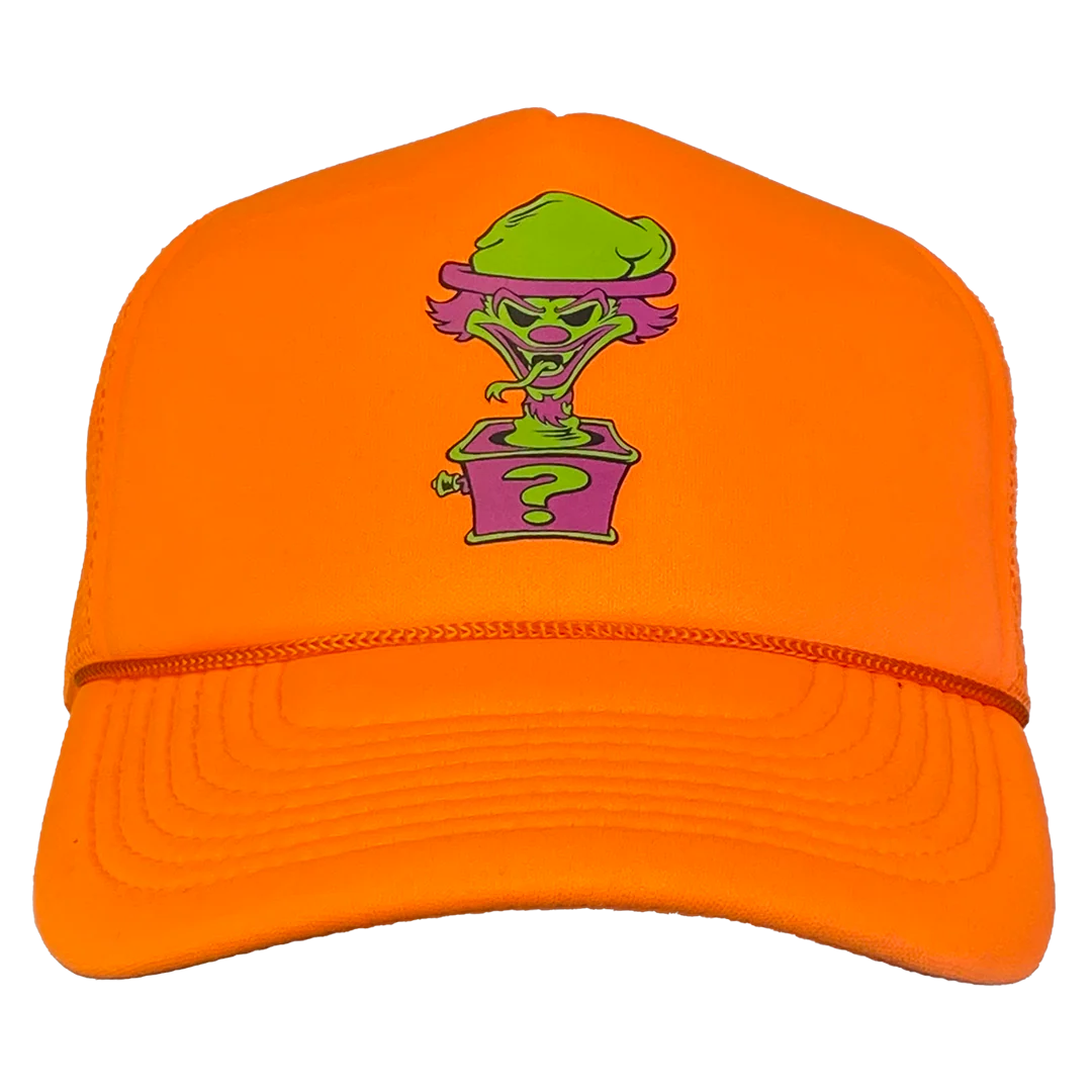 "Riddle Box" Trucker Hat In Neon Orange