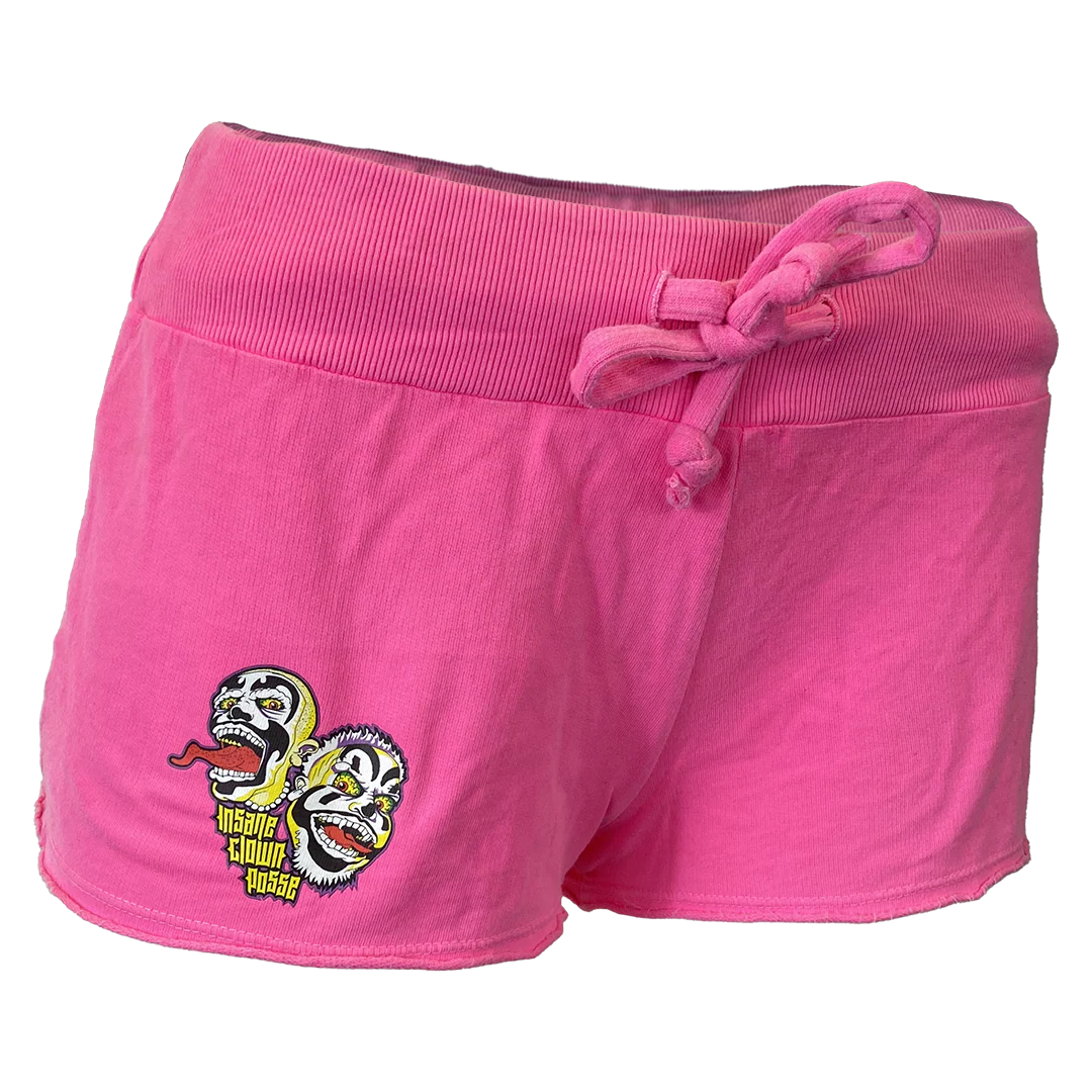 "Spooky Clowns Stack Logo" Women's Fleece Shorts In Hot Pink - Image 2