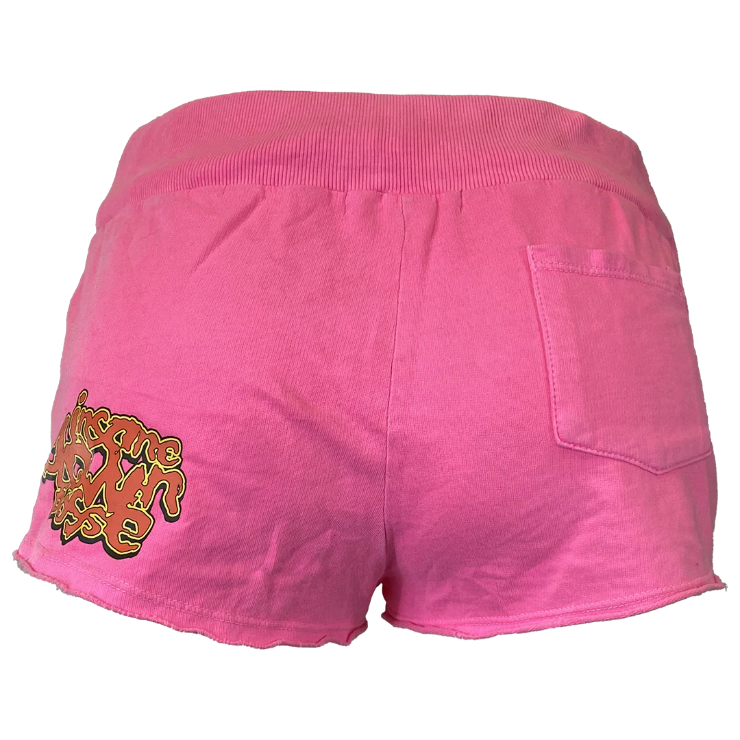 "Spooky Clowns Stack Logo" Women's Fleece Shorts In Hot Pink - Image 3