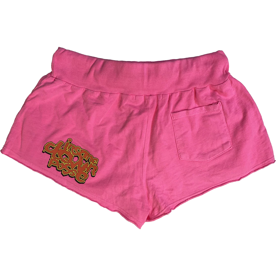 "Spooky Clowns Stack Logo" Women's Fleece Shorts In Hot Pink - Image 6